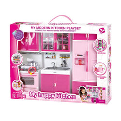 New Pretend Play 3 in 1 Simulation Kitchen Set Cooking Cabinet Tool Tableware Dolls Suits Toys Puzzle Educational Doll for Girls