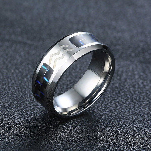 Vnox Twelve Constellations Rings for Men Women 8mm Stainless Steel Anel Male Classic Carbon Fiber 12 Horoscope Ring