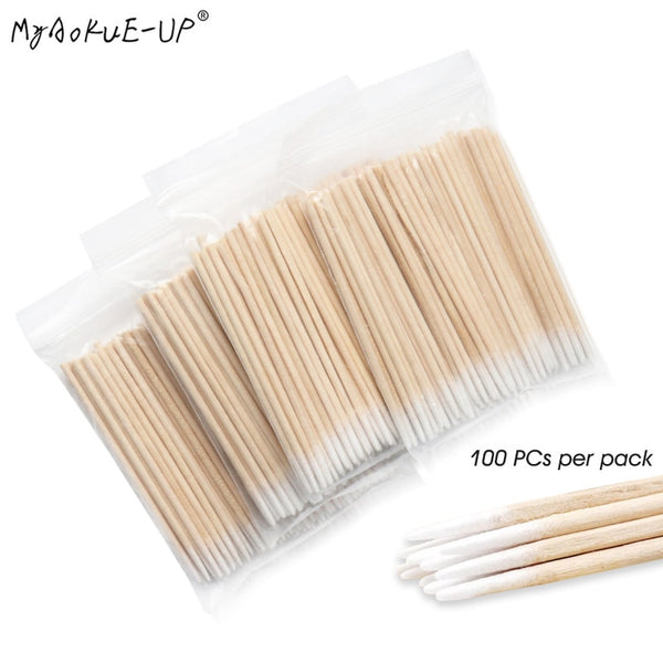 300 pcs Disposable Ultra-small Cotton Swab Brush Lint Free Micro Brushes Wood Cotton Eyelash Extension Glue Removing Tools