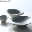 KINGLANG Design Nordic Grey Color Stone Hat Shape Sushi Plate Rice Bowl for Restaurant Pebbles Feeling Smooth Sauce Dish