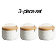 Set of 4 Ceramic Seasoning Rack Spice Pots Bowls With Spoon &amp; Porcelain Box and Bamboo Cover - Storage Container Condiment Jars