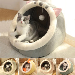 Sweet Cat Bed Warm Pet Basket Cozy Kitten Lounger Cushion Cat House Tent Very Soft Small Dog Mat Bag For Washable Cave Cats Beds