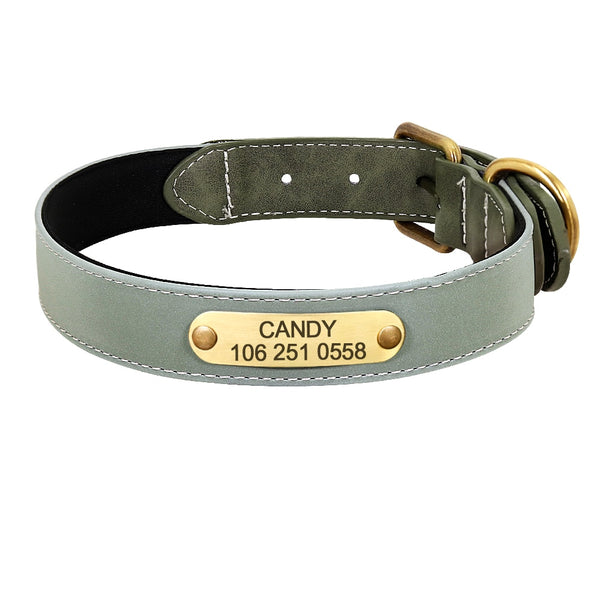 Dog Collar Personalized Engraved Dog Nameplate Collar Leather Padded Pet Puppy ID Collars Reflective For Small Medium Large Dogs