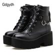 Gdgydh New Sexy Chain Women Leather Autumn Boots Block Heel Gothic Black Punk Style Platform Shoes Female Footwear High Quality