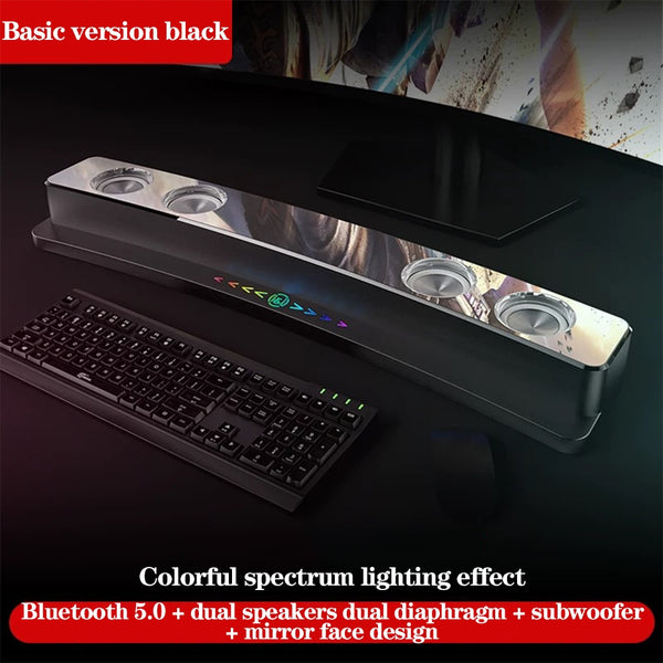 Clock Bluetooth Wireless Game Speaker soundbar 3D Stereo Subwoofer,Computer Loudspeaker with light,soundbar for tv home theater