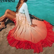 2020 Summer Bohemia Beach Dress Women Casual Gradient Color Loose Dresses Long Sleeve V-Neck Single-Row Button Ruffled Dress