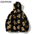 GONTHWID Fleece Hooded Jackets Streetwear Casual Harajuku Hip Hop Men Women Fashion Bear Print Full Zip Hooded Coat Tops Outwear