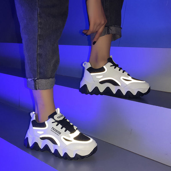 Women Chunky Sneakers Vulcanize Shoes Korean Fashion New Female Black White Platform Thick Sole Running Casual Shoe Woman 5cm