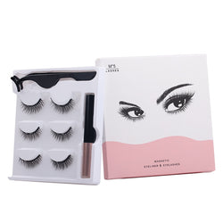 3 Pairs Eyelash Magnetic Eyeliner Set Full Strip Eye Lashes Magnetic Kit with Eyeliners & Tweezers Soft Makeup Tools