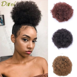 DIFEI Synthetic Puff Afro Curly chignon Wig Ponytail Drawstring Short Afro Kinky Pony Tail Clip In on Hair Bun Hair Pieces