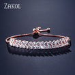 ZAKOL Fashion White Leaf Bracelets Bangles for Women Shinny Marquise Cut Cubic Zirconia Bridal Wedding Party Jewelry BP061