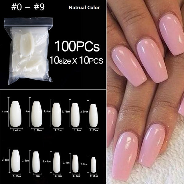 RIKONKA 100/500pcs/Bag False Ballerina Natural/Transparent Coffin Fake Nails Manicure Nails for Extension&amp;Protection Nail Art