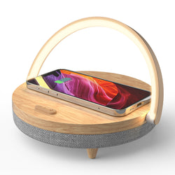 Multifuction Wireless Charger Bluetooth Speaker for IPhone 13 14 Wooden Table Lamp High Power Charging Light Speaker Bluetooth