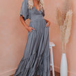 Flounced Edge Maxi Dresses for Women 2022 Maternity Short Sleeve V Neck Sexy Beach Wear Loose Fit Solid Summer Dress High Waist