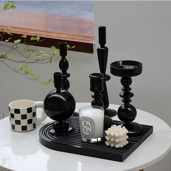 Creative Hydroponic Glass black candlestick glass vase candle stand Desktop Decor Home Decoration Art Nordic Home