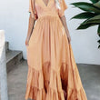 Flounced Edge Maxi Dresses for Women 2022 Maternity Short Sleeve V Neck Sexy Beach Wear Loose Fit Solid Summer Dress High Waist