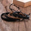 Vnox 4Pcs/ Set Braided Wrap Leather Bracelets for Men Vintage Life Tree Rudder Charm Wood Beads Ethnic Tribal Wristbands