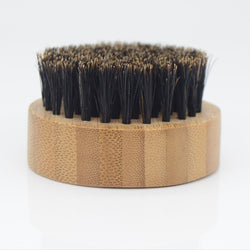 Q1QD Round Wood Handle Beard & Mustache Brush Facial Hair Boar Bristle Beard Brush Massage Comb Men Beard Grooming Tool