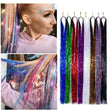 Sparkle Shiny Hair Tinsel Rainbow Silk Hair Extensions Dazzles Women Hippie for Braiding Headdress Long 100cm 120 Strands/bag