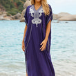 2023 Sexy Cold Shoulder V Neck Bats Sleeve Loose Summer Beach Dress Plus Size Women Beachwear Kaftan Black Dress Q943