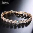 ZAKOL Fashion White Leaf Bracelets Bangles for Women Shinny Marquise Cut Cubic Zirconia Bridal Wedding Party Jewelry BP061