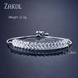 ZAKOL Fashion White Leaf Bracelets Bangles for Women Shinny Marquise Cut Cubic Zirconia Bridal Wedding Party Jewelry BP061