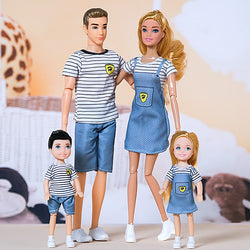 1/6 Barbi Dolls Family Doll Set of 4 People Mom Dad Kids 30cm Barbies Doll Full Set With Clothes for Education Birthday Gift