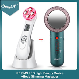 Electronic CkeyiN RF EMS LED Light Facial Massage Machine Wrinkles Removal + Ultrasonic Far Infrared Body Slimming Massager Fat Burner 45