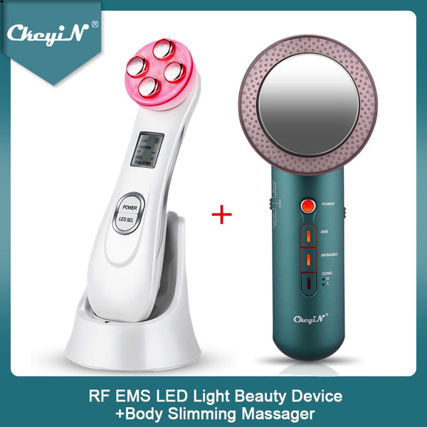 Electronic CkeyiN RF EMS LED Light Facial Massage Machine Wrinkles Removal + Ultrasonic Far Infrared Body Slimming Massager Fat Burner 45