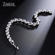 ZAKOL Fashion White Leaf Bracelets Bangles for Women Shinny Marquise Cut Cubic Zirconia Bridal Wedding Party Jewelry BP061