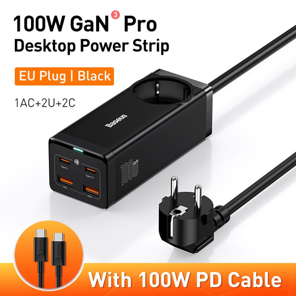 Baseus 100W GaN3 Pro Desktop Charger Power Strip Charging Station Fast Charger For iPhone 14 13 12 Pro Max Xiaomi Samsung Laptop