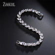 ZAKOL Fashion White Leaf Bracelets Bangles for Women Shinny Marquise Cut Cubic Zirconia Bridal Wedding Party Jewelry BP061