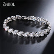 ZAKOL Fashion White Leaf Bracelets Bangles for Women Shinny Marquise Cut Cubic Zirconia Bridal Wedding Party Jewelry BP061