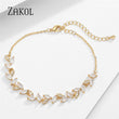 ZAKOL Fashion White Leaf Bracelets Bangles for Women Shinny Marquise Cut Cubic Zirconia Bridal Wedding Party Jewelry BP061