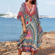 2023 Sexy Cold Shoulder V Neck Bats Sleeve Loose Summer Beach Dress Plus Size Women Beachwear Kaftan Black Dress Q943