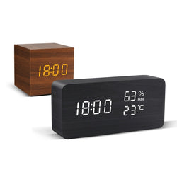 Alarm Clock LED Wooden Watch Table Voice Control Digital Wood Despertador USB/AAA Powered Desktop Clocks