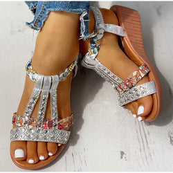 Women's Sandals Summer Bohemia Platform Wedges Shoes Crystal Gladiator Rome Woman Beach Shoes Casual Elastic Band Female