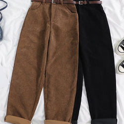 JMPRS Women Spring Corduroy Pants High Waist Autumn Vintage Korean Casual Wide Leg Pants Elegant Belt Loose Cotton Streetwear