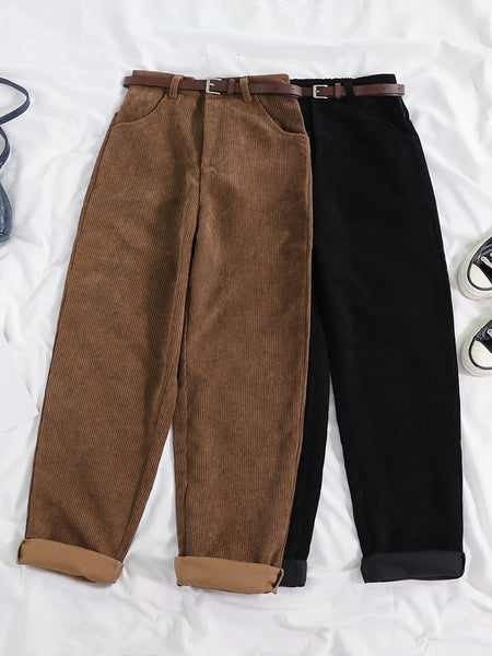 JMPRS Women Spring Corduroy Pants High Waist Autumn Vintage Korean Casual Wide Leg Pants Elegant Belt Loose Cotton Streetwear