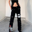 HEYounGIRL Black Harajuku Mall Goth Cargo Pants Capri Casual Print Low Waist Jeans Women Hip Hop Punk Casual Trousers Ladies