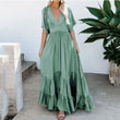 Flounced Edge Maxi Dresses for Women 2022 Maternity Short Sleeve V Neck Sexy Beach Wear Loose Fit Solid Summer Dress High Waist