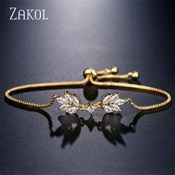 ZAKOL Fashion White Leaf Bracelets Bangles for Women Shinny Marquise Cut Cubic Zirconia Bridal Wedding Party Jewelry BP061