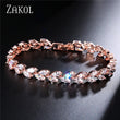 ZAKOL Fashion White Leaf Bracelets Bangles for Women Shinny Marquise Cut Cubic Zirconia Bridal Wedding Party Jewelry BP061