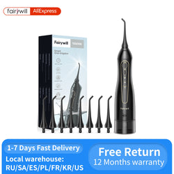 Fairywill Water Flossers for Teeth 300ML Oral Irrigator Rechargeable Portable Dental 3 Modes Water Tank Waterproof Teeth Cleaner