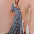 Flounced Edge Maxi Dresses for Women 2022 Maternity Short Sleeve V Neck Sexy Beach Wear Loose Fit Solid Summer Dress High Waist