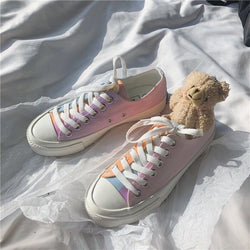 Women's Color Changing Canvas Shoes Trendy Fashion Versatile Low-top Lace-up Boarding Shoes Cute Fairy Colorful  Kawaii Sneakers