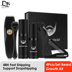 4Pcs/Set Beard Growth Kit with Beard Growth Oil,Beard Growth Roller,Beard Comb,Beard Conditioner,Men's Beard Care Grooming Kit