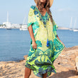 2023 Sexy Cold Shoulder V Neck Bats Sleeve Loose Summer Beach Dress Plus Size Women Beachwear Kaftan Black Dress Q943